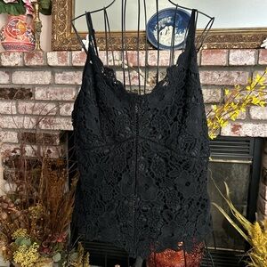 Ambiance Black Crochet Lace Cami Top With Adjustable Straps Sz 1X